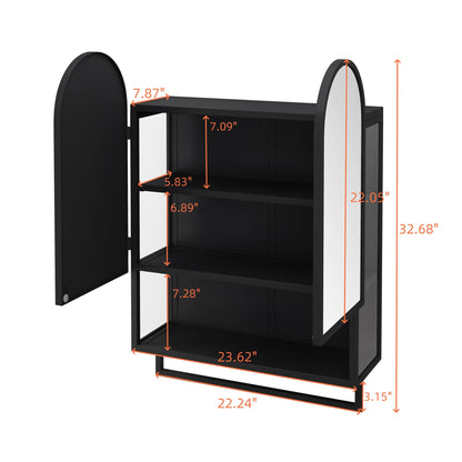 Double Arched Mirror Wall Cabinet With 2 Doors, Featuring Adjustable Shelves And Towel Rack
