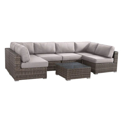 6 Person Wicker Seating Group With Premium Cushions - Gray Mix