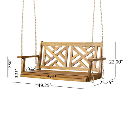 Alejandro - Acacia Wood Porch Swing With Slat Panel Seating