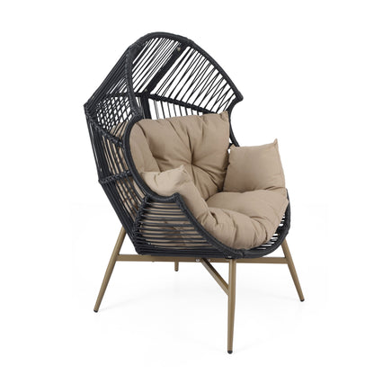 Cori - Outdoor Patio Egg Chair, With Cushion - Black / Khaki