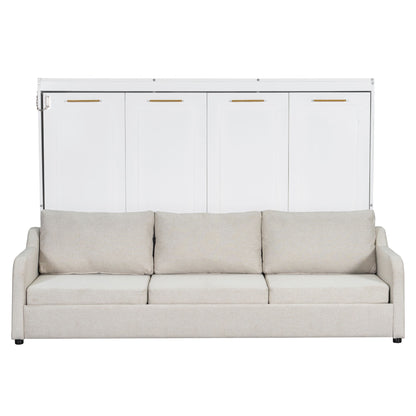 Murphy Cabinet Bed With Folding Sofa, Built In Storage Shelves And LED Light