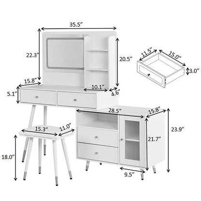 Modern Makeup Vanity Desk With Mirror And Lights Retractable Design Engineered Wood - Black