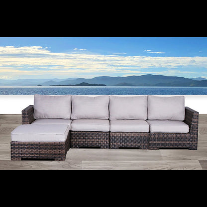 Wide Hand Patio Sectional With Cushions - Brown