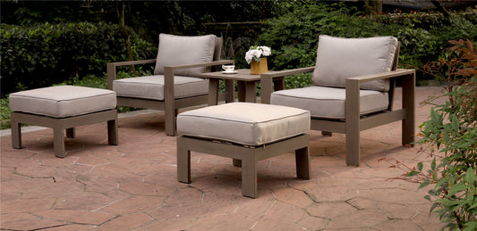 5 Piece Seating Group With Cushions, Wood Grained - Light Brown