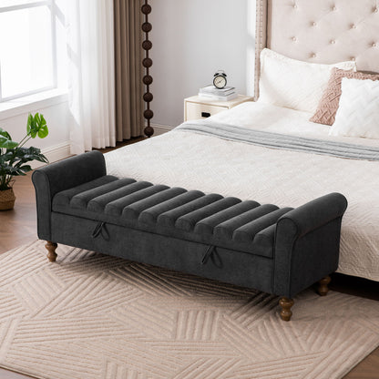 Wide Modern Upholstered Storage Bench With Rolled Armrest