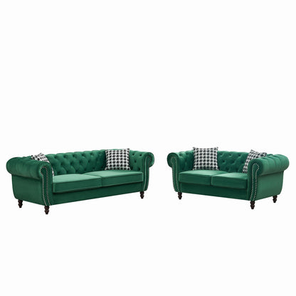 Chesterfield Set With Roll Armrest & Nailhead