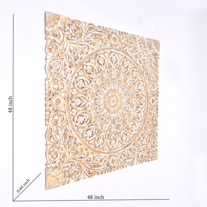 Floral Hand Carved Mandala Square Wall Decor With Spiritual Symbolism - Gold / White