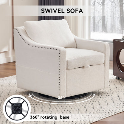 Linen Fabric 360° Swivel Accent Chair With Upholstered Back Pillow And Rivet Armrest