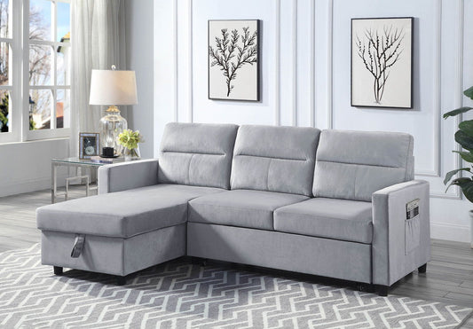 Ruby - Reversible Sleeper Sectional Sofa With Storage Chaise And Side Pocket - Light Gray