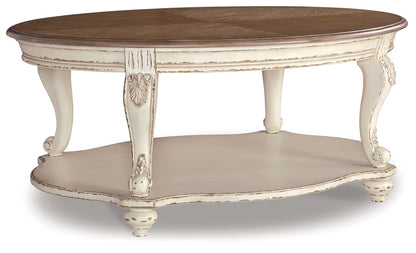 Realyn - Oval Cocktail Table - White / Brown