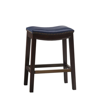 Saddle Counter Stool With Antique Bronze Detailing And High Density Foam - Navy