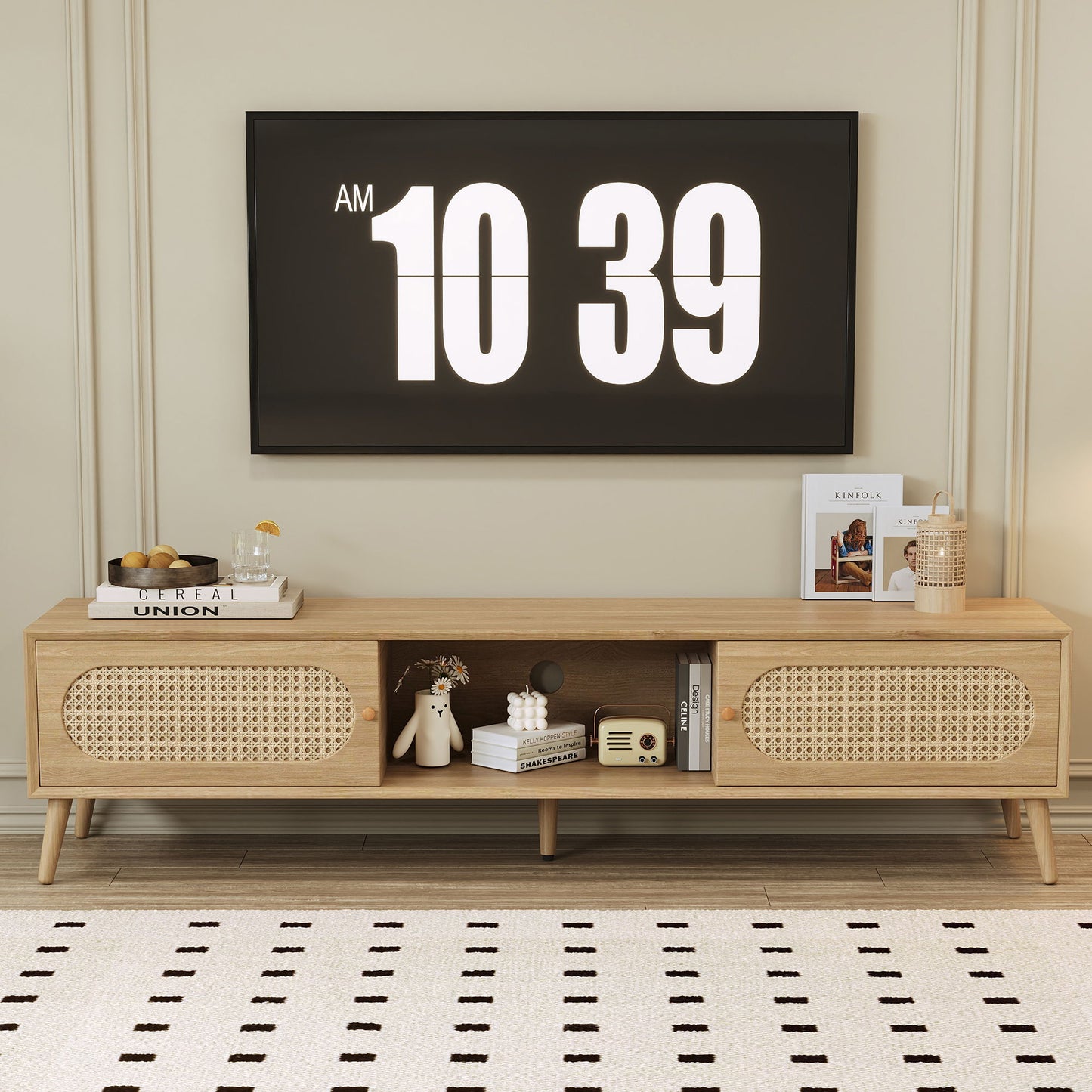 TV Stand For TVs Up To 80", Media Console, Cabinet - Natural