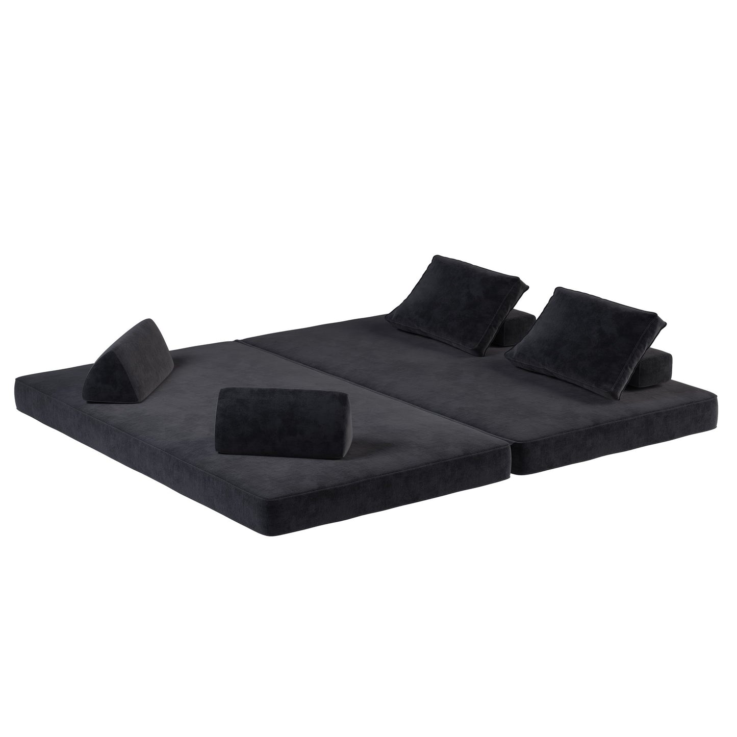 Multifunctional Convertible Sofa Bed With 2 Tumbler Backrests And 2 Pillows, Deep Seat Couch