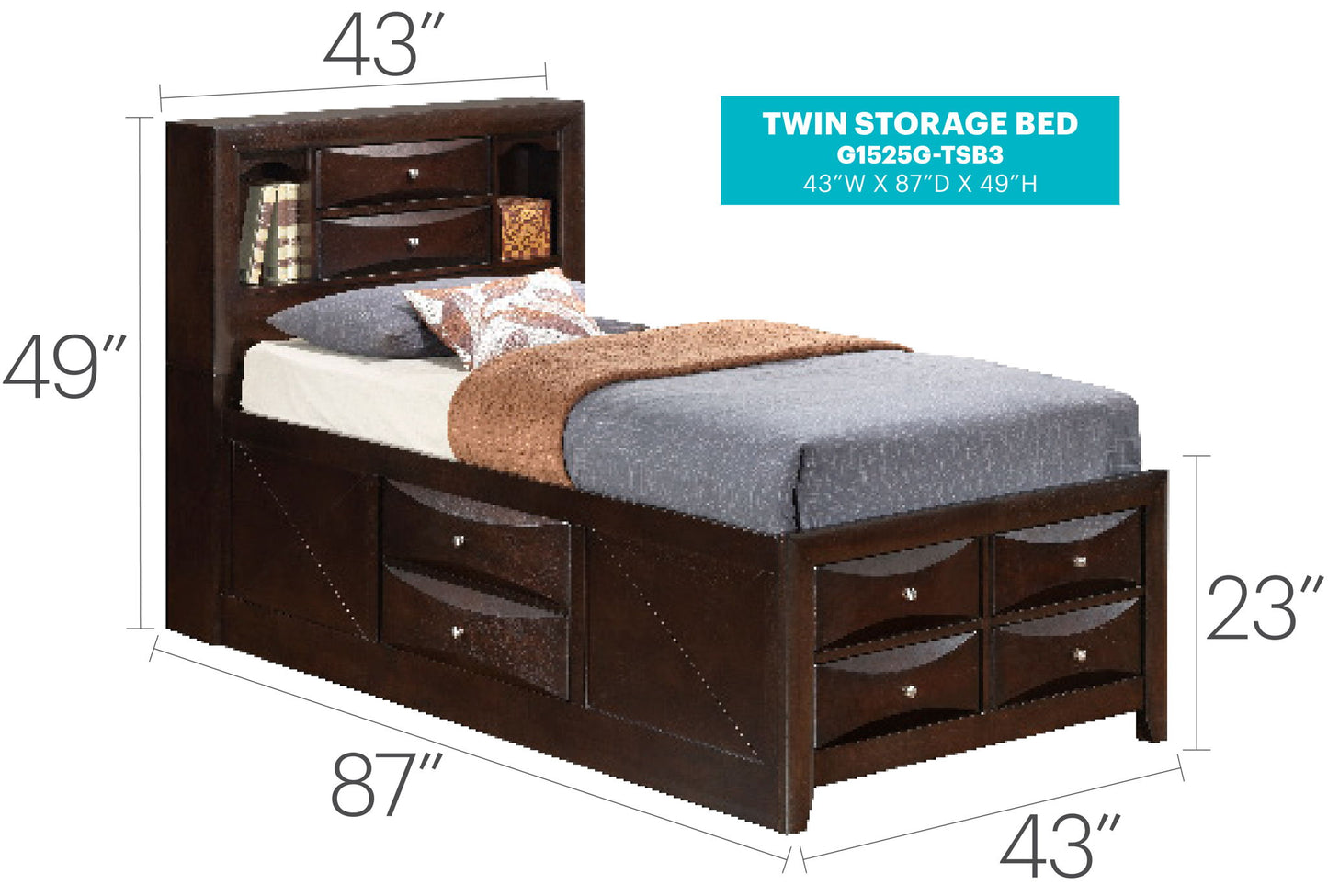 Marilla - Storage Bed With Bookcase Headboard