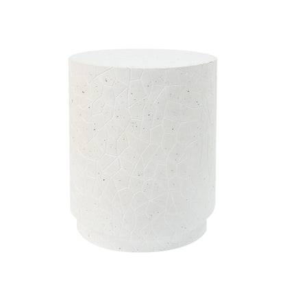 Outdoor Terrazzo Concrete Drum End Table, Living Room Accent Table - White Terrazzo