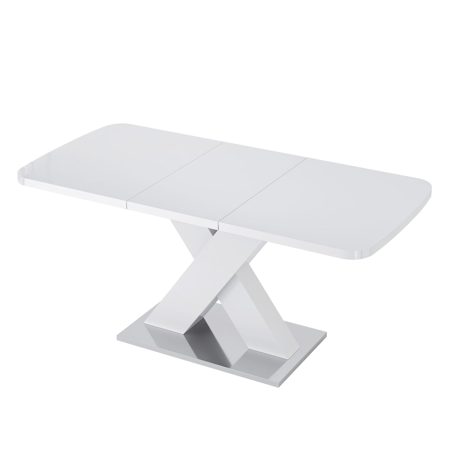 Rectangle Dining Table, Stretchable, X Shape Legs - White