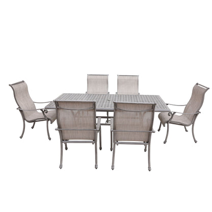 Cast Aluminum 7 Piece Aluminum Dining Set With Sling Chairs - Gray