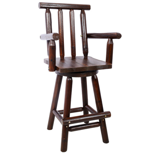 Rustic Bar Stool, Fir Wood Construction, Wide Armrest