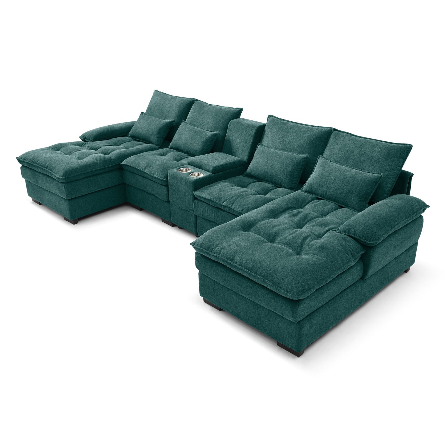 Contemporary U Shaped Sofa With Console And Cupholders