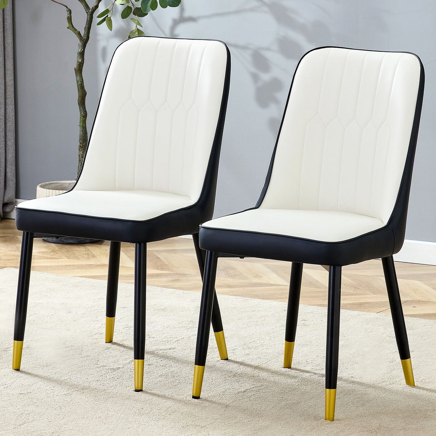 Modern 2 Tone Dining Chairs With Gold Decorated Legs (Set of 2) - White / Black
