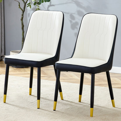 Modern 2 Tone Dining Chairs With Gold Decorated Legs (Set of 2) - White / Black