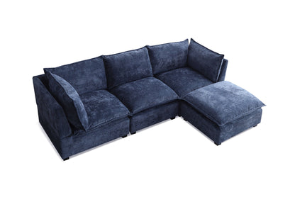 Modern Sectional L-Shape Sofa With Convertible Ottoman For Living Room - Blue