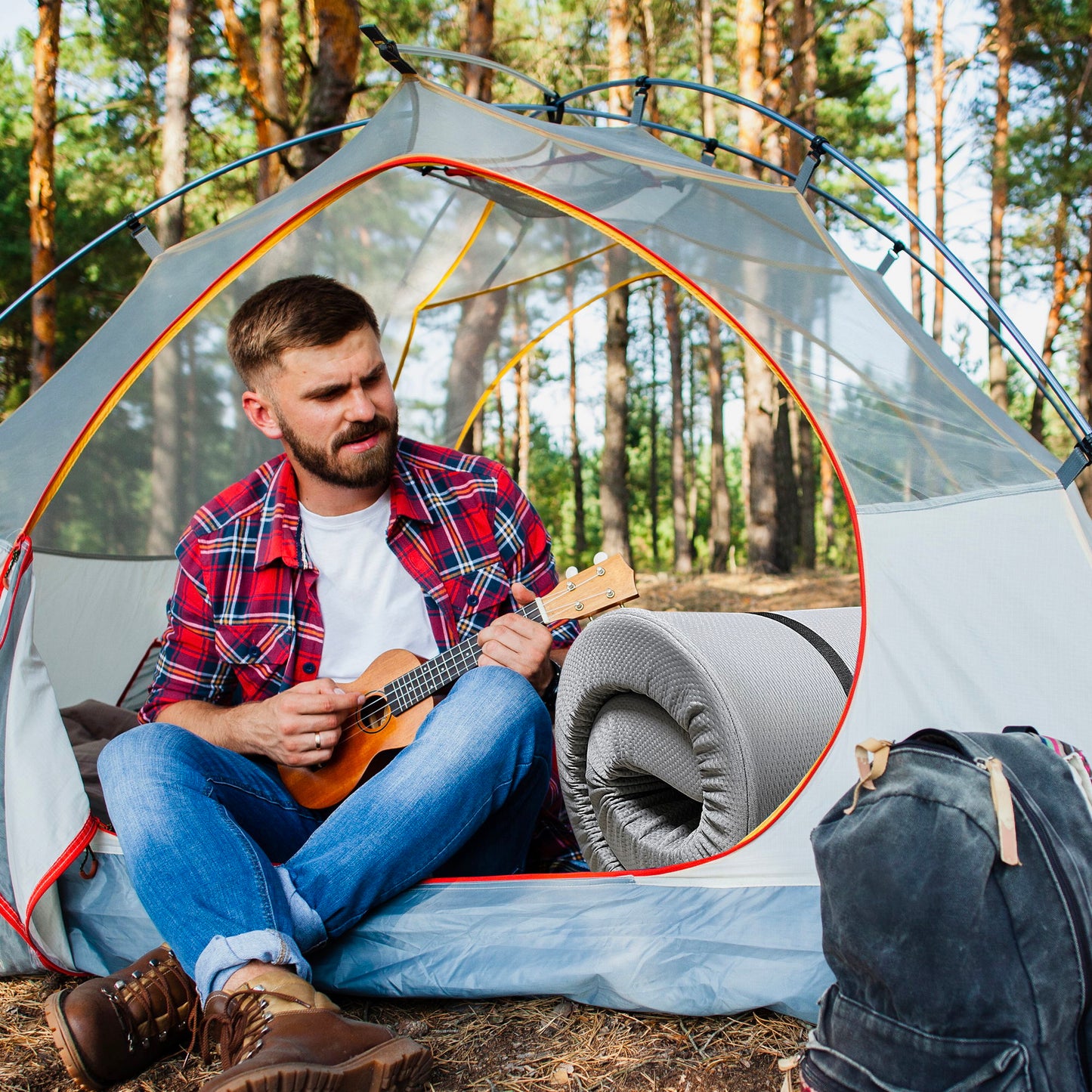 Memory Foam Camping Mattress With Water Resistant Zipper Cover - Gray