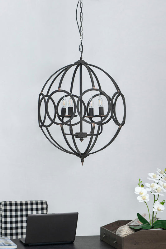 4 Light Metal Chandelier, Hanging Light Fixture With Adjustable Chain For Kitchen, Bulb Not Included - Black