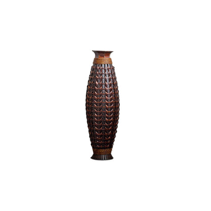 Hand Woven Bamboo Floor Vase, Decorative Accent For Living Room - Acacia Wood