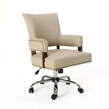 Zealous - Upholstered Office Chair With Curved Arms And Nailhead Accents - Wheat