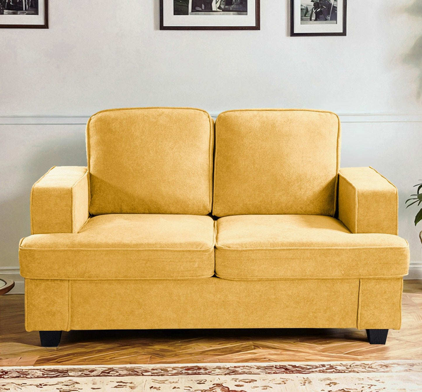 Modern Loveseat, Comfortable 2 Seater Couch With Deep Seating, Loose Back Cushions, Wide Arms