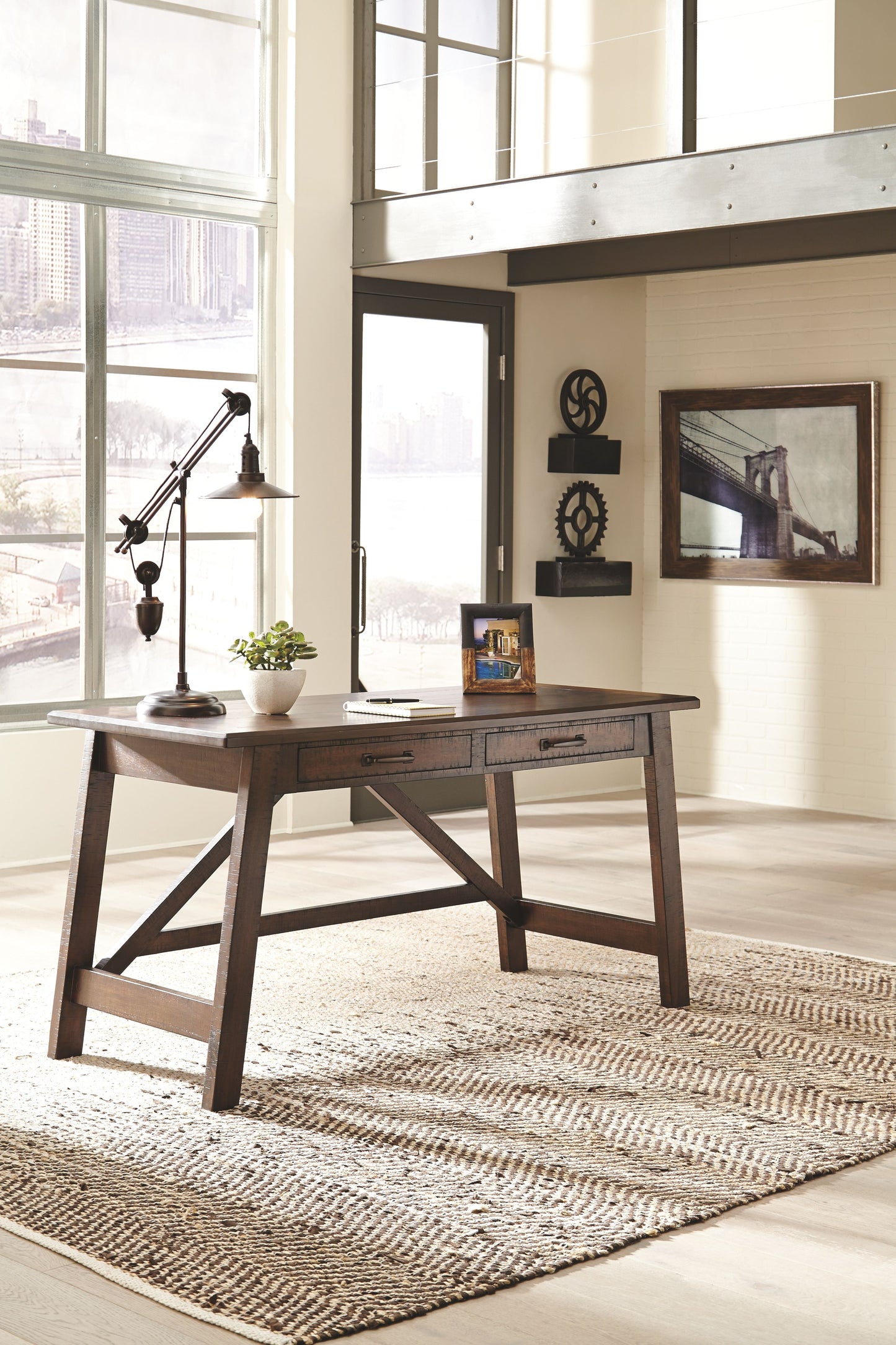 Baldridge - Home Office Large Leg Desk - Rustic Brown