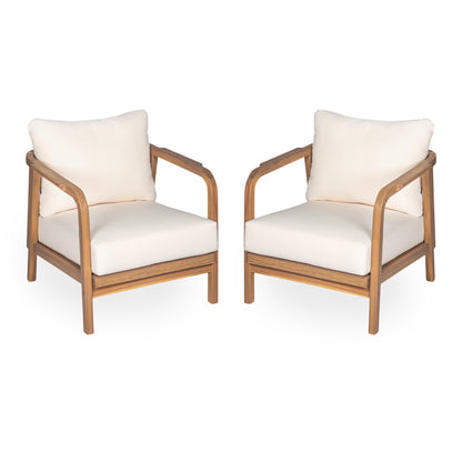 Outdoor Lounge Chair With Woven Backrest, Solid Wood Frame, Comfortable Cushions