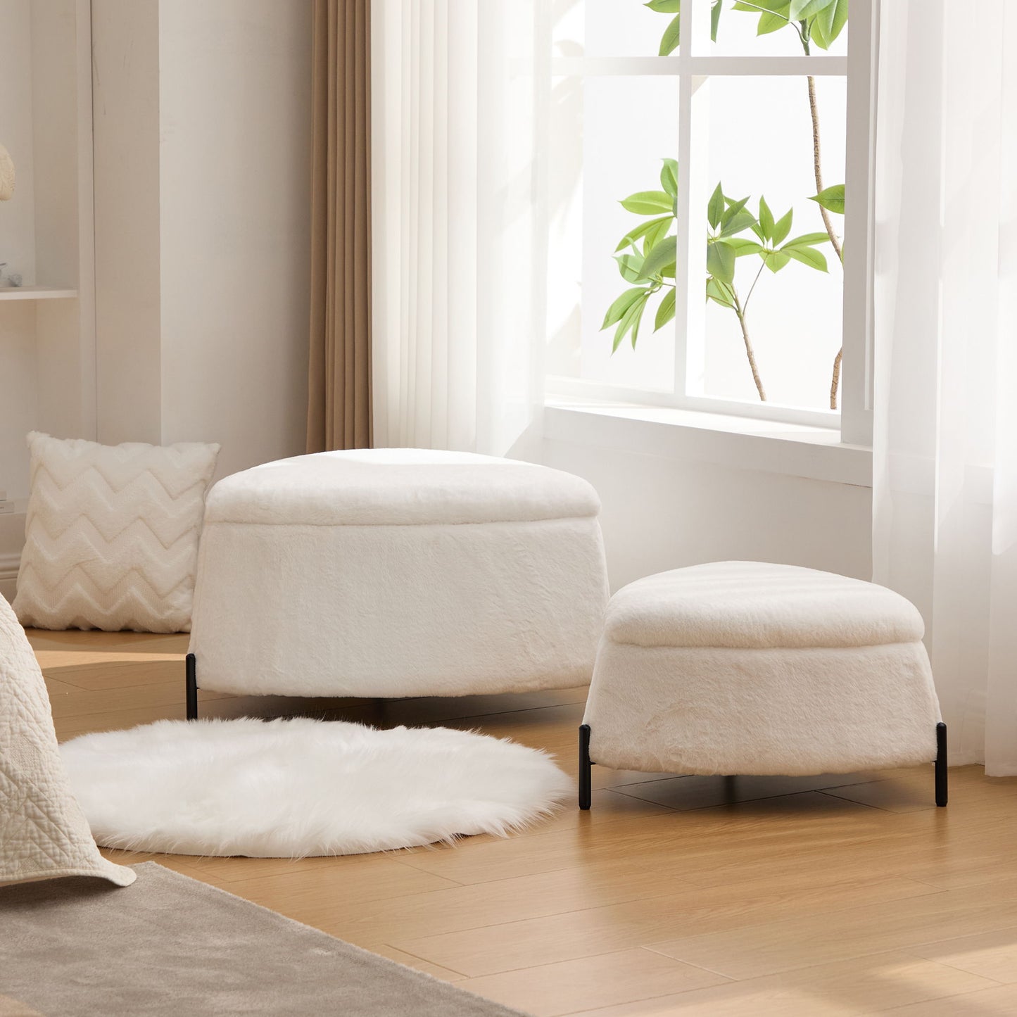 Upholstered Storage Ottoman Set With Reversible Lid