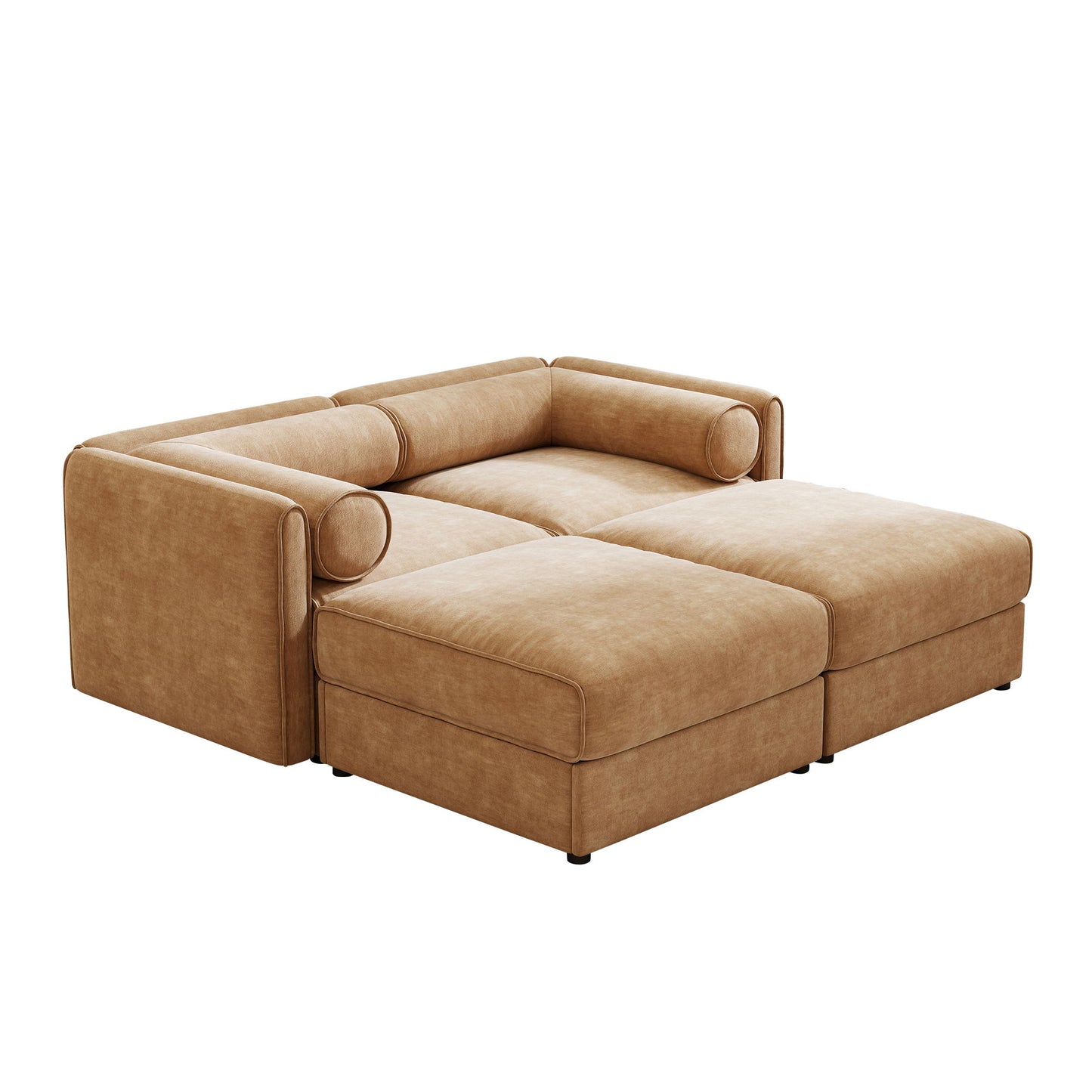 Contemporary Elegant White Chenille Sofa With Storage And Ottoman