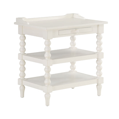 Aria - Nightstand With Styling, 2 Shelves, Pull Out Tray, Spool Turned Legs - Antique White