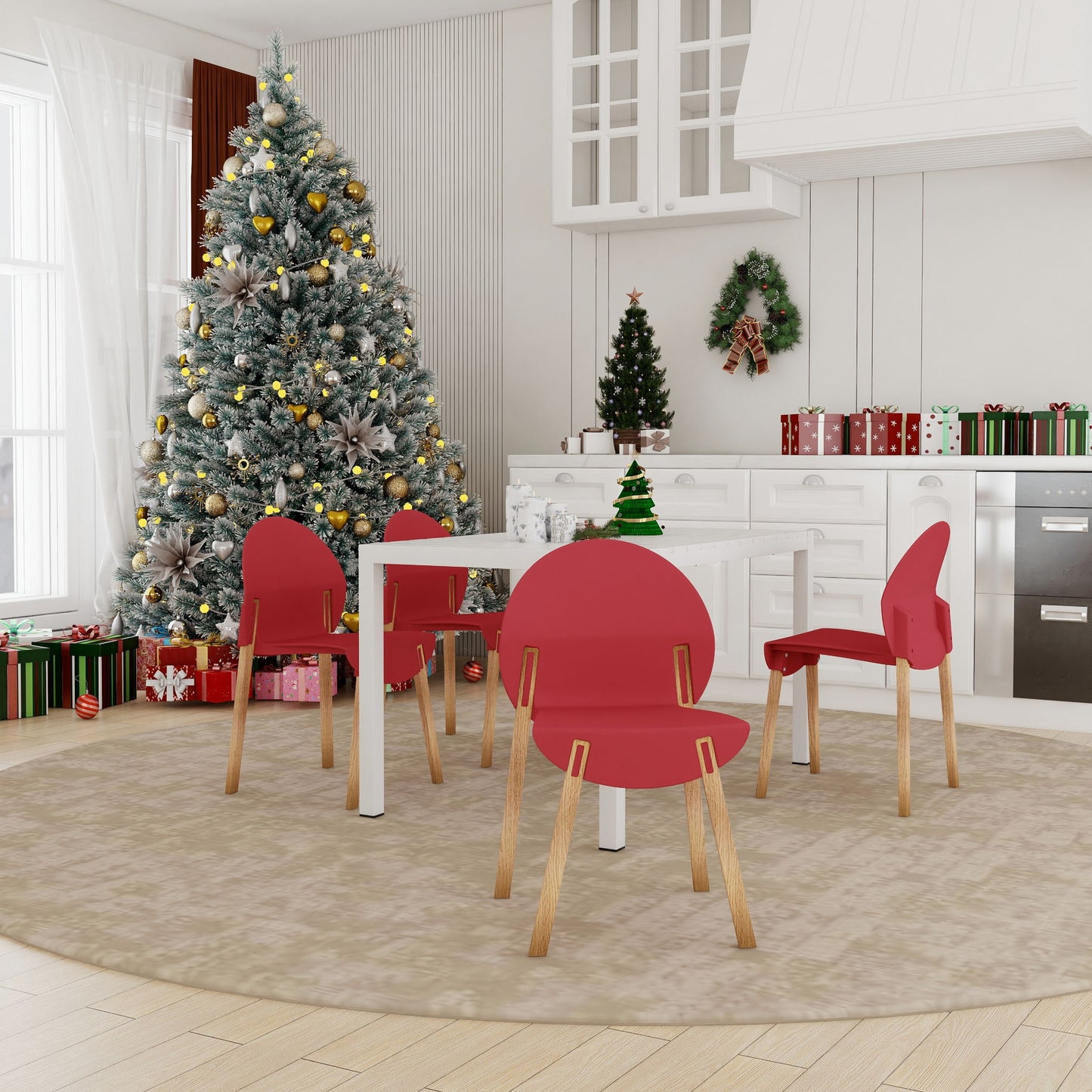 4 Piece Set Of Single Chairs With Long Table