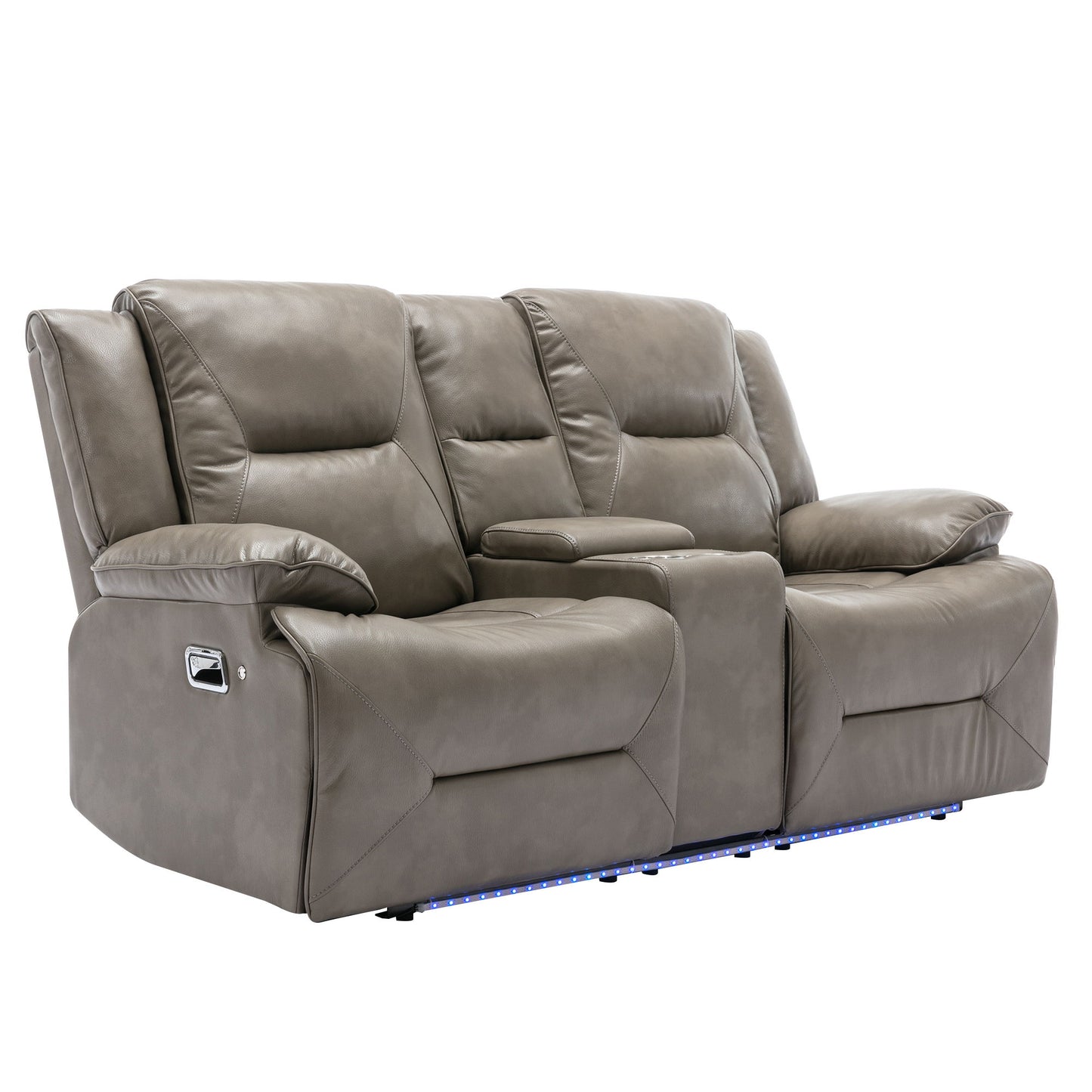 2 Seater Home Theater Recliner Manual Recliner Chair With A LED Light Strip Two Cup Holders And A Storage Box For Living Room