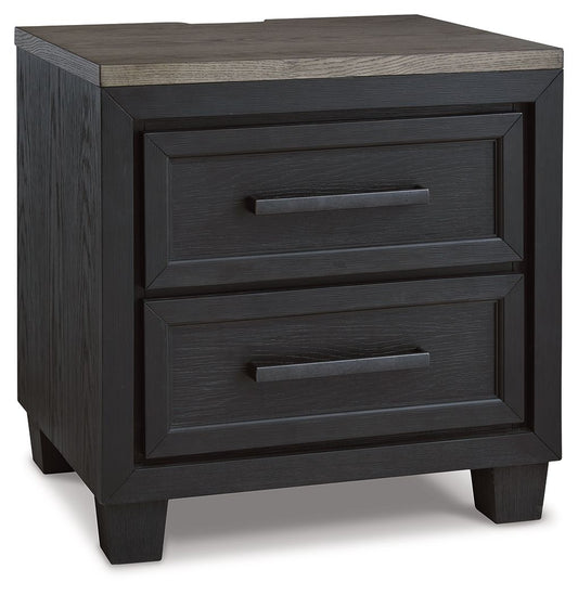Foyland - Two Drawer Night Stand - Black / Brown
