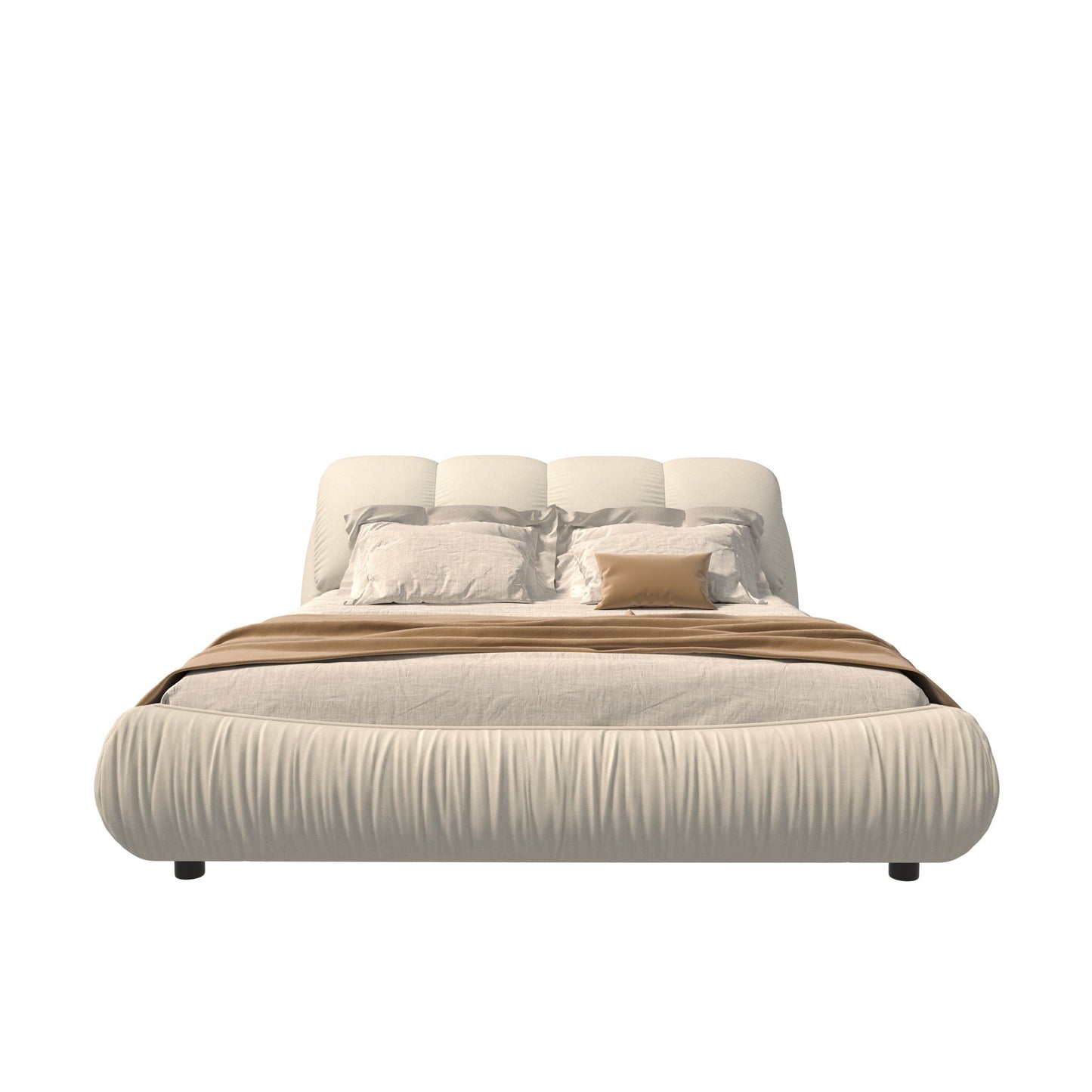 Luxury Upholstered Platform Bed With Oversized Padded Backrest And Solid Wood Frame