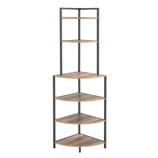 6 Tier Corner Open Shelf Modern Bookcase Wood Rack Freestanding Shelving Unit, Plant Album Trinket Sturdy Stand Small Bookshelf Space-Saving For Living Room Home Office Kitchen Small Space - Rustic Brown