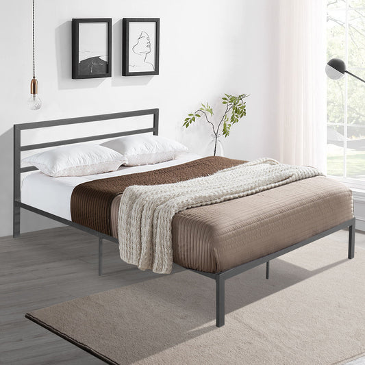 Queen Metal Bed Frame With Headboard - Charcoal Gray