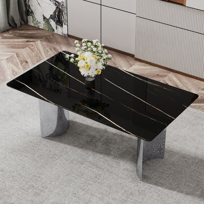 Modern Minimalist Dining Table With Marble Glass Top