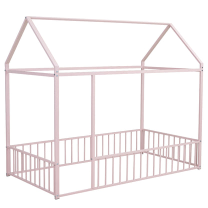 Metal Bed House Bed Frame With Fence