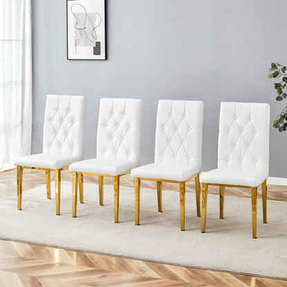 Elegant Vintage Armless Dining Chairs Set With Grid Design And Metal Legs (Set of 4) - White / Gold