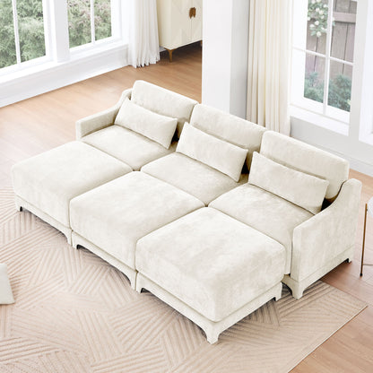 Stylish Sofa With Ottoman And Lumbar Pillows, Ergonomic Design