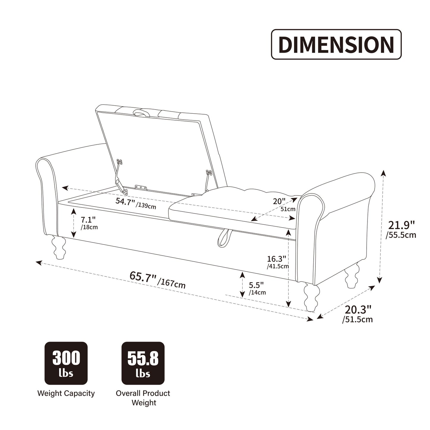 Napped Storage Bench With Rolled Armrest - Griege