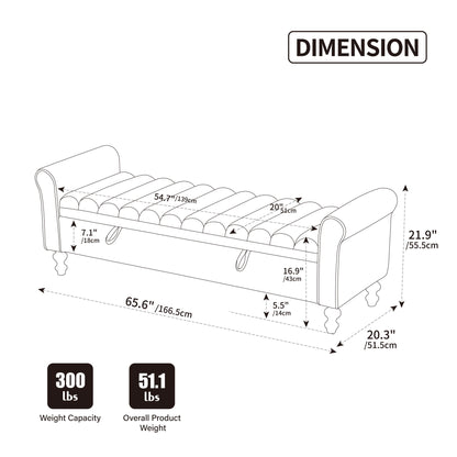 Wide Upholstered Storage Bench With Rolled Armrest For Bedroom - Griege