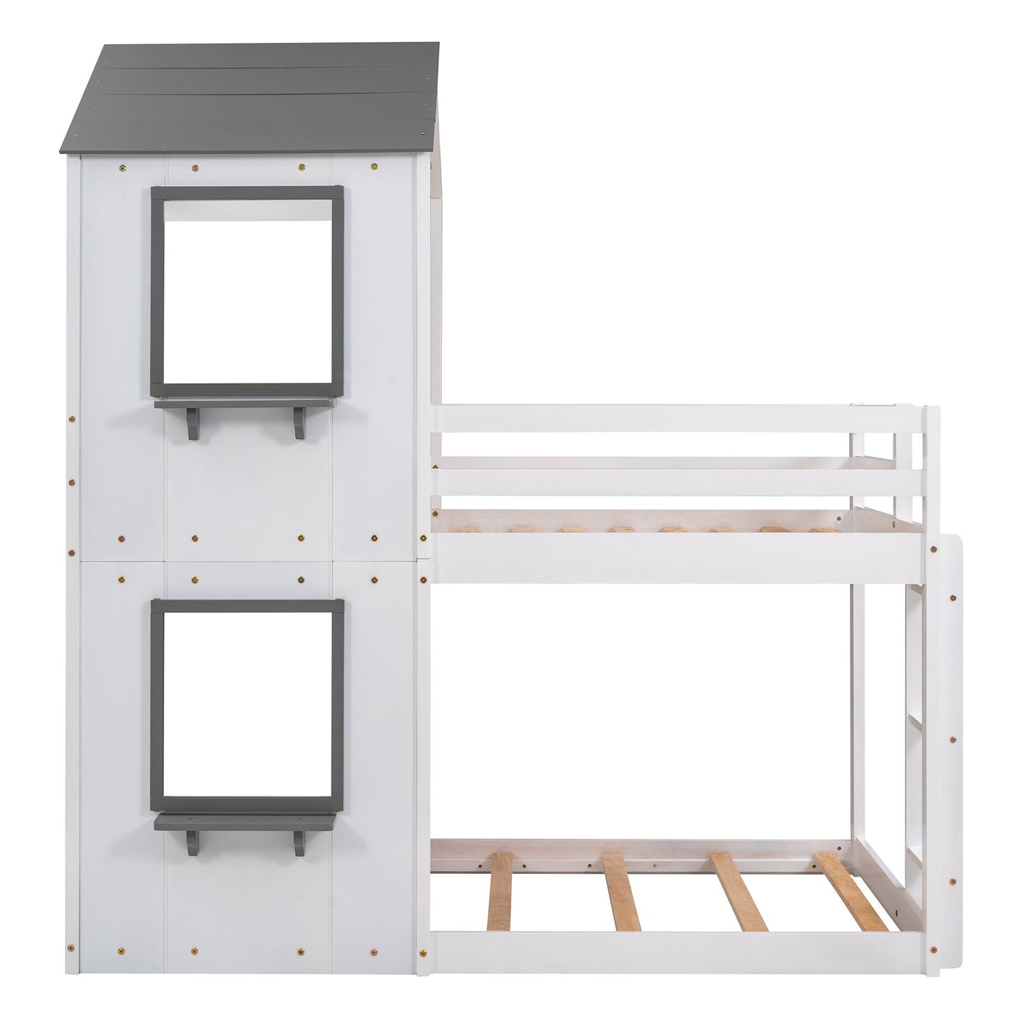 Bunk Bed Wood Bed & Roof, Window, Guardrail, Ladder