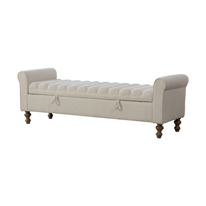 Wide Modern Upholstered Storage Bench With Rolled Armrest